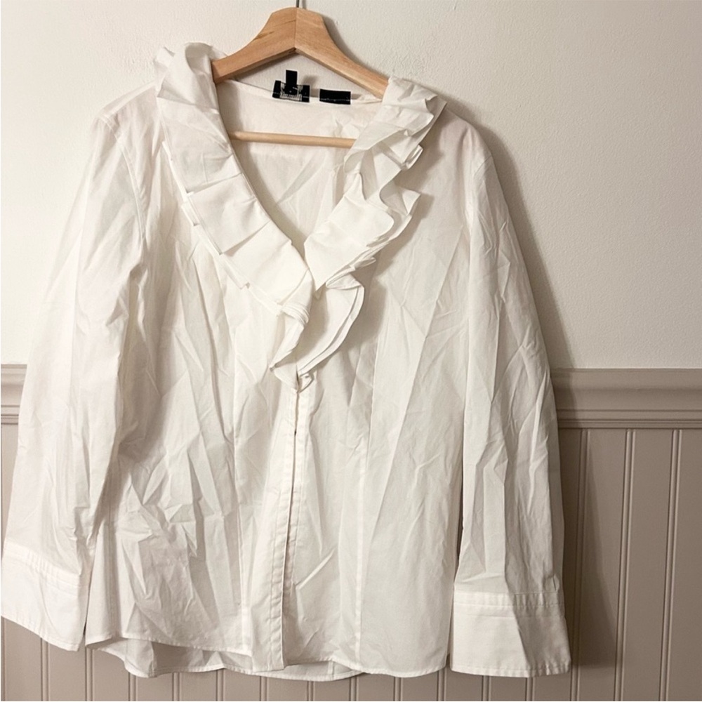 Talbots White Ruffle Collar Blouse women’s size 12 large